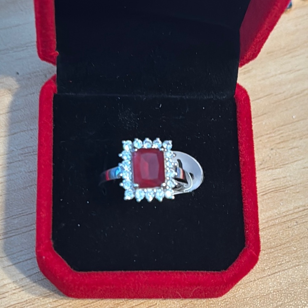 Elegant Silver and Man made Ruby Ring